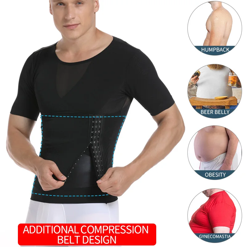 Mens Body Shaper Compression Shirts Abdomen Shapewear Tummy Slimming Sheath Gynecomastia Reducing Corset Waist Trainer Slim Tops
