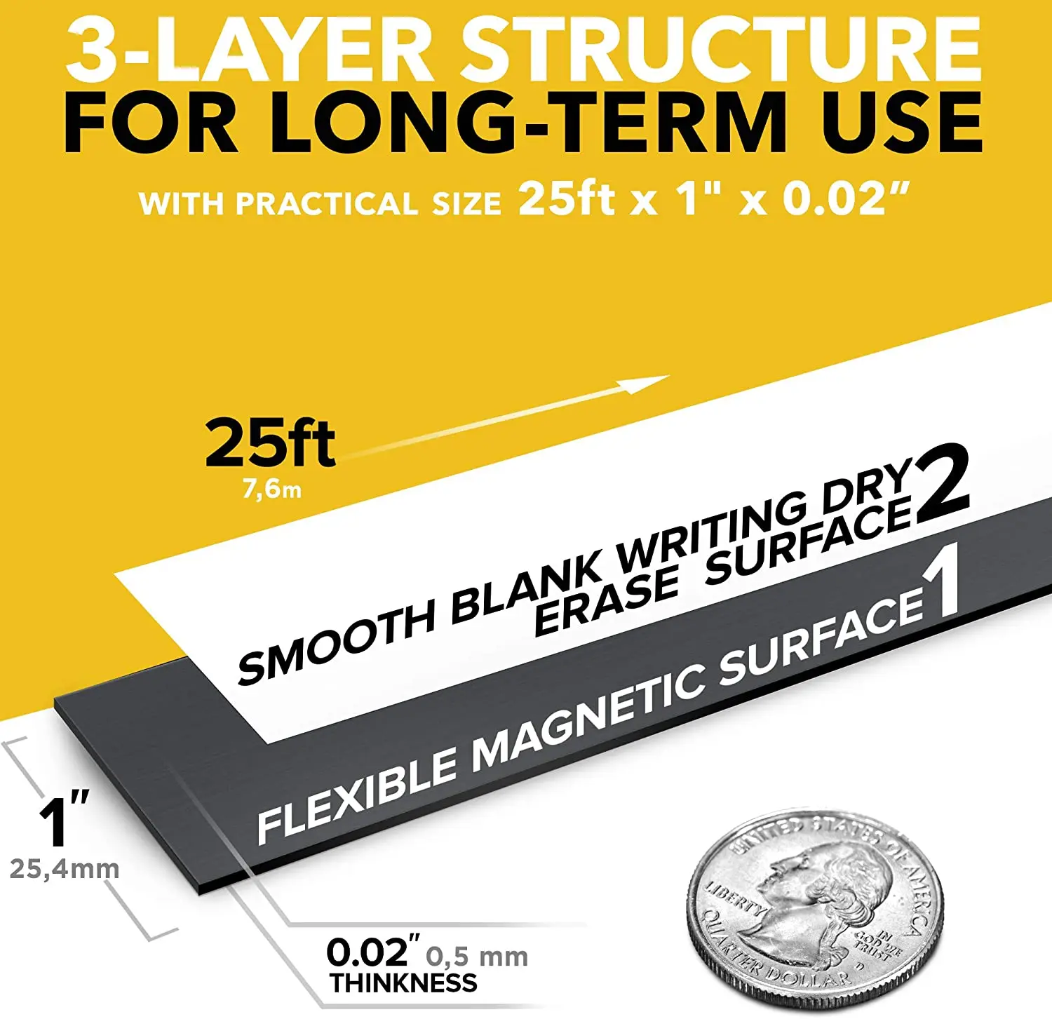 Magnetic Strip Tape 25Ft Flexible Roll Rewritable Dry Erase Magnet Super Strong 