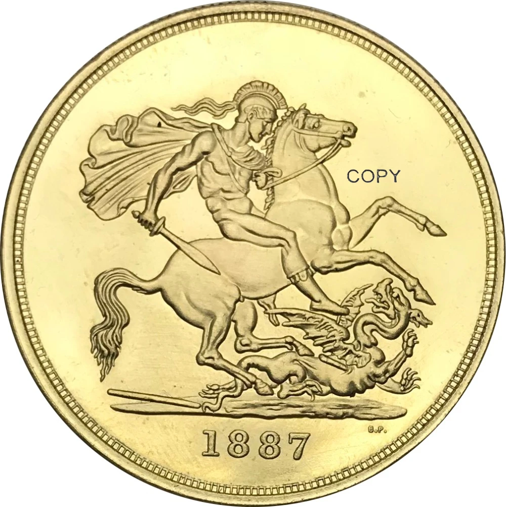 

United kingdom 1887 British Sovereign Queen Victoria Jubilee Head Gold Coin Brass Metal Copy Coins