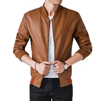 

Winter Warm Jacket Faux Leather For Men Print Letter STYLE Jackets Man Stand Striped PU Leather Jacket For Homme Men's Clothing