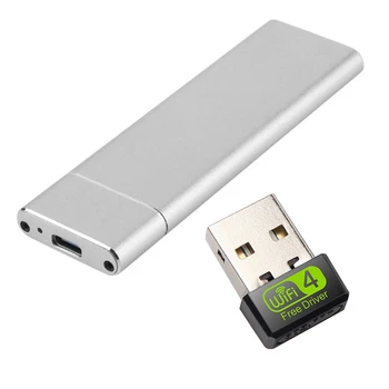

HOT-1 Pcs USB 3.1 to M.2 NGFF SSD Mobile Hard Disk Box(Silver) & 1 Pcs Driver 150Mbps USB Wifi Adapter