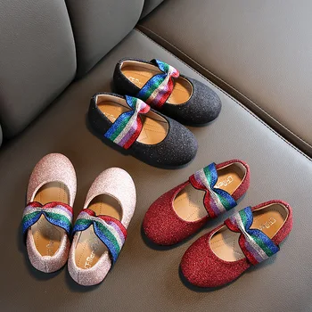 

Girls' single shoes 2020 new girls sequins princess shoes children's color webbing soft bottom toddler shoes casual shoes21-36