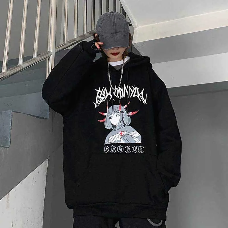 NiceMix Harajuku негабаритных толстовка женская осень мультфильм печати толстовки с длинным рукавом пуловер свободные милые толстовки забавные