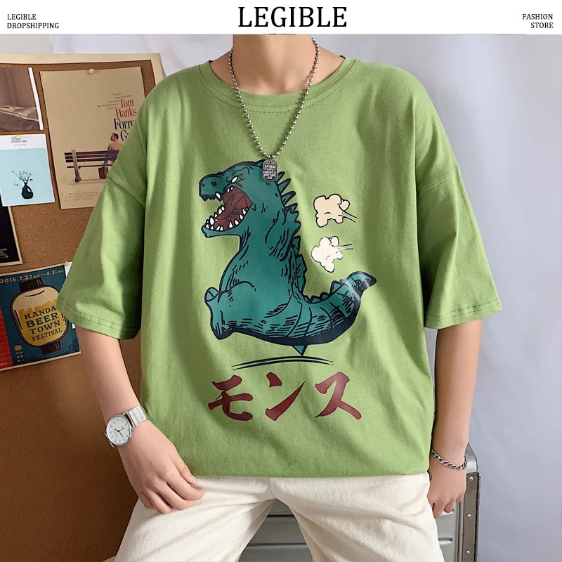 

LEGIBLE Men T-shirts Harajuku 2020 Mens Hip Hop Dinosaurs Printed Casual T-shirts Male Korean Short Sleeve Summer Tees