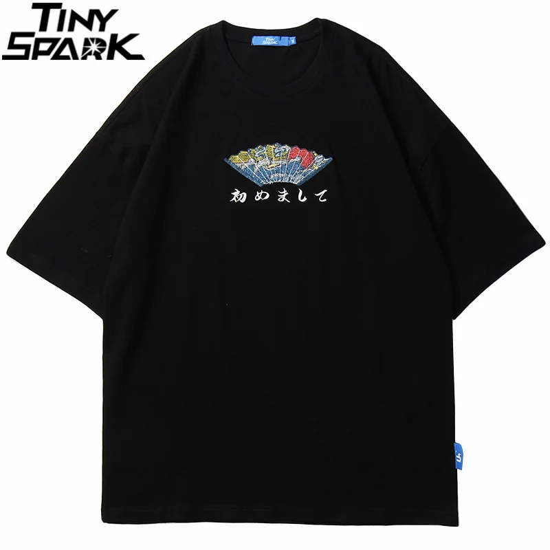 

Hip Hop T Shirt Men 2020 Streetwear Harajuku Japanese Kanji Tshirt Embroidery Fan Japan Style Clothes Summer T-Shirt Cotton Tops