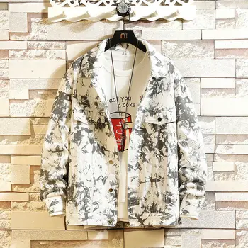 

Mens Denim Hip Hop Camouflage Gradient Streetwear Harajuku Coat Jeans Jacket NEW