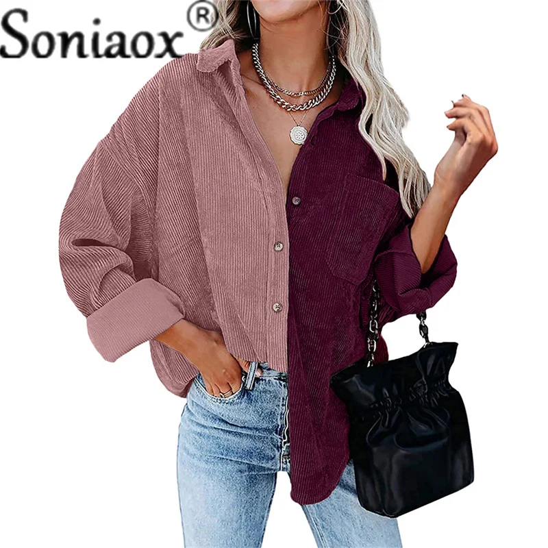 Autumn 2021 Women Patchwork Shirt Casual Streetwear Vintage Women Clothes Long Sleeve Blouse Tops Fashion Office Ladies Shirt