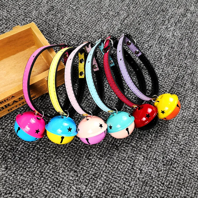 

Pet Dog Collar With Ring Bell Small Medium Dogs Collar Soft PU Leather Adjustable Kitten Puppy Collars Necklace 6 colors 4 sizes