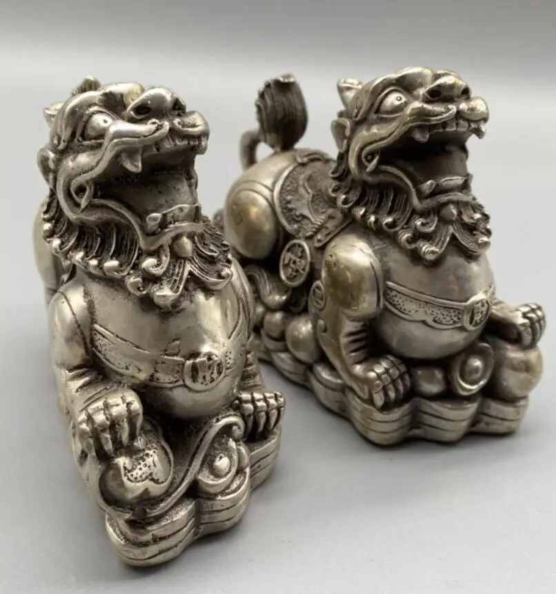 

Белый медный Лев Archaize ручная работа Статуя Пара