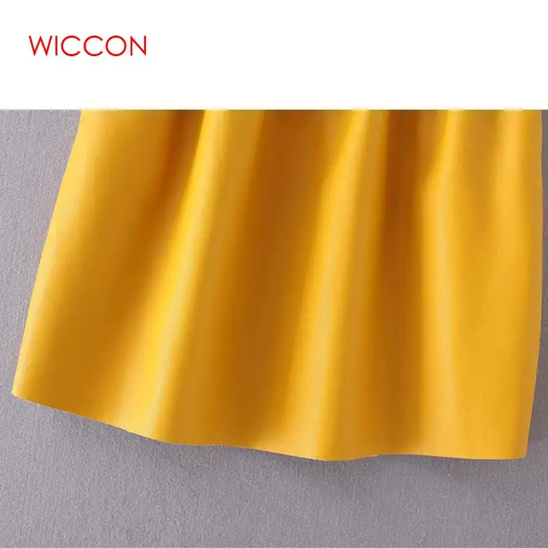 WICCON, новинка, модная женская черная желтая Однотонная юбка, Женская мини-юбка трапециевидной формы из искусственной кожи, эластичная резинка на талии, Повседневные Удобные юбки