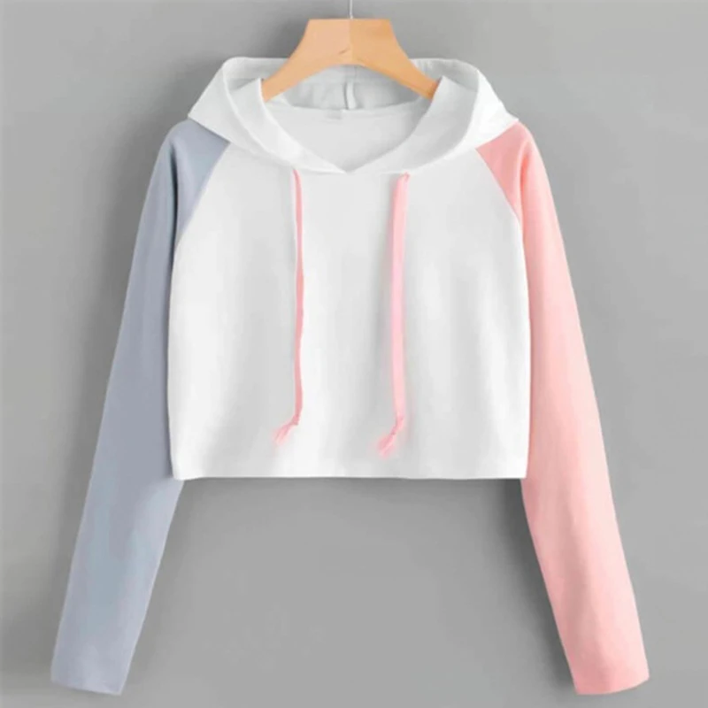 Women Hoodies Sweatshirt Autumn Crop Top Long Sleeve Sweatshirt Hoodie Patchwork Pullover Top Sweatshirts coat women hoodies