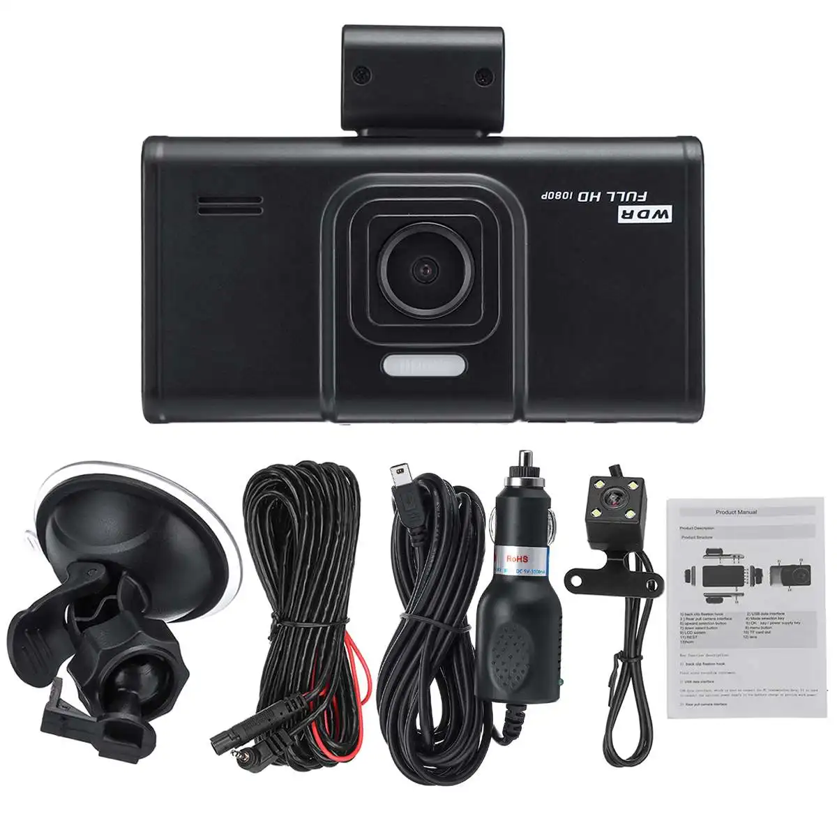 3," HD 1080P 3 объектив автоматический видеорегистратор для автомобиля Dashcam Автомобильный видеорегистратор Передняя и задняя камера для парковки 170 градусов