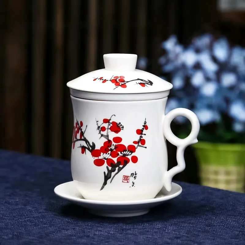 

Blue and White Porcelain Ceramic Office Tea Cup with Lid and Filter Creative Ceramic Hand-painted Water Cup Gift Drinkware
