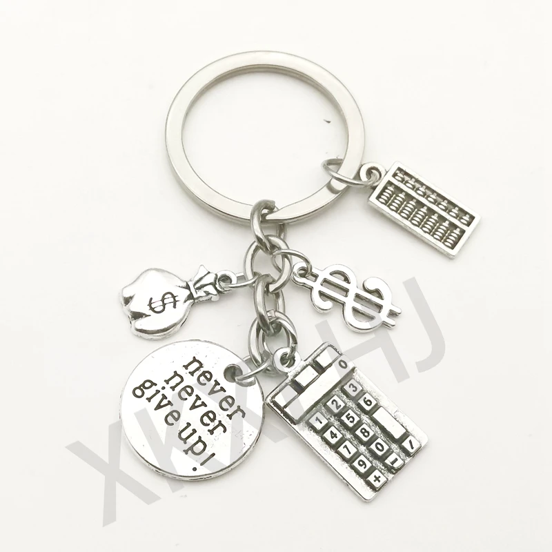 

Creative Fashion Calculator Pen Pendant Keychain Inspirational Professional Work Gift Never Give Up Keychain Jewelry Charm Bag