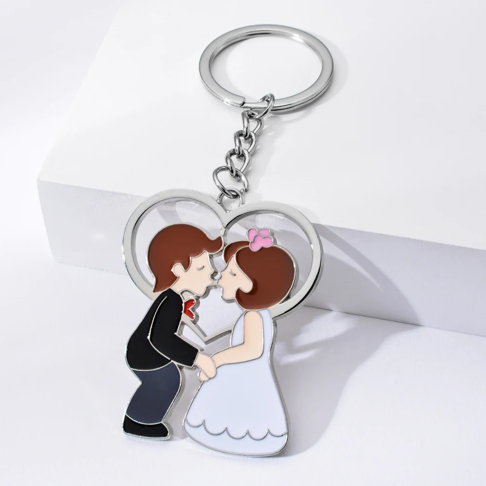 Anime Bride and Groom Keyrings Valentine Wedding Day Gift Metal Keychain KR10 