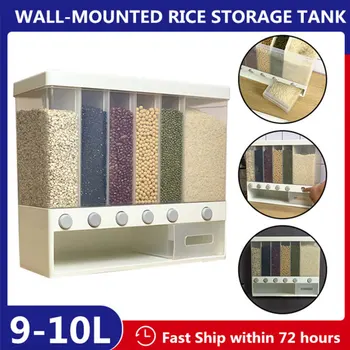 

Wall-mounted Dry Food Dispenser Whole Grains Rice Bucket Kitchen Rice Storage Tank Food Container Rangement Cuisine Organizer