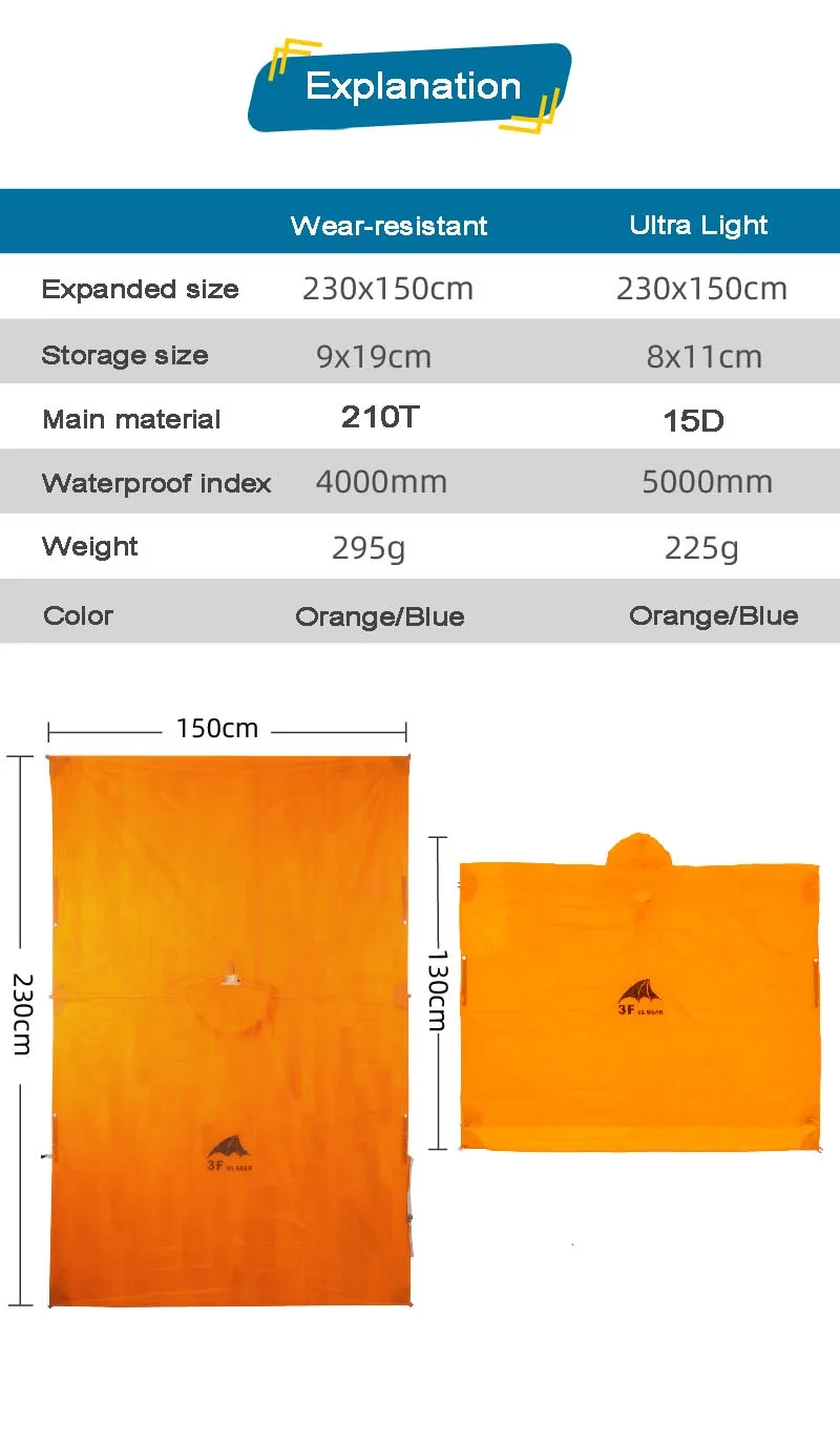 Capa de Chuva para Caminhadas Silício ao ar Livre sem Mangas 3 em 1 Engrenagem Multifuncional Poncho Pesca Montanhismo Revestido 3f ul 9 poncho capa de chuva para caminhadas pesca