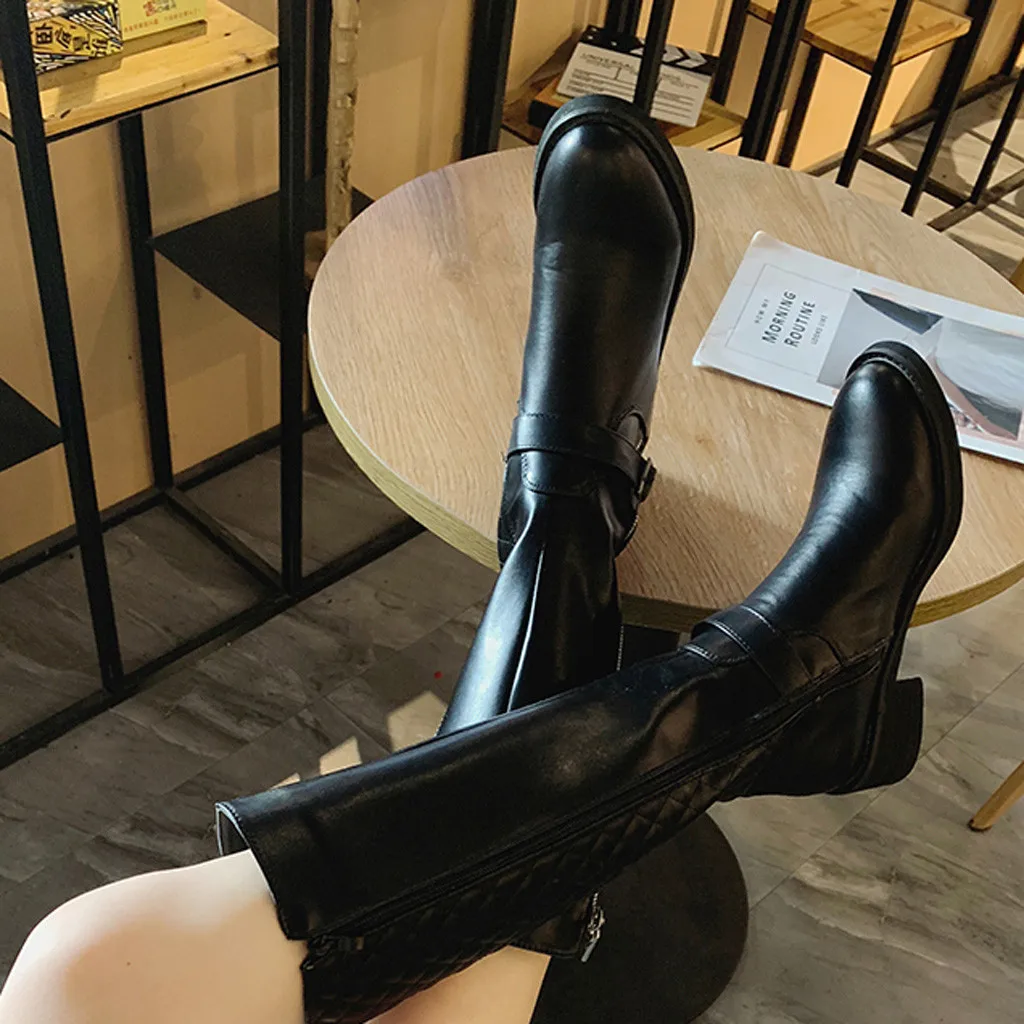 JAYCOSIN/ г., новые модные женские сапоги до колена зимние сапоги из искусственной кожи высокого качества стильная обувь на квадратном каблуке с двойной молнией