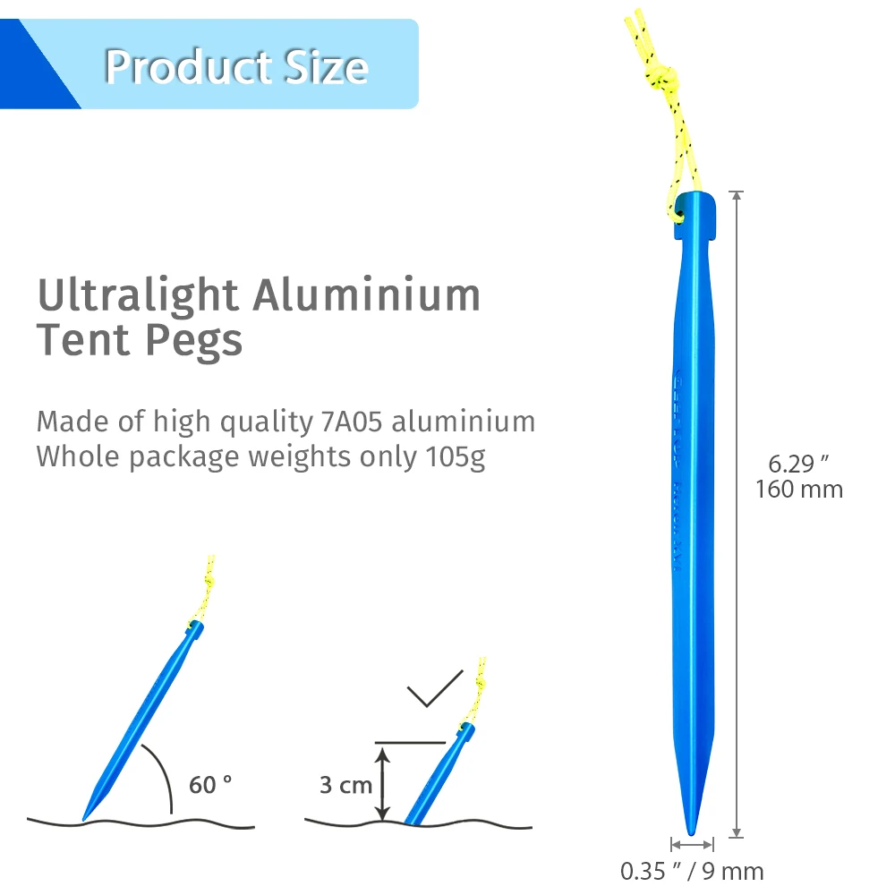 GEERTOP 10 шт. прочные алюминиевые палатки колышки для палатки сверхлегкие сверхпрочные 16 см со светоотражающим шнуром для кемпинга Пляжный Тент брезент