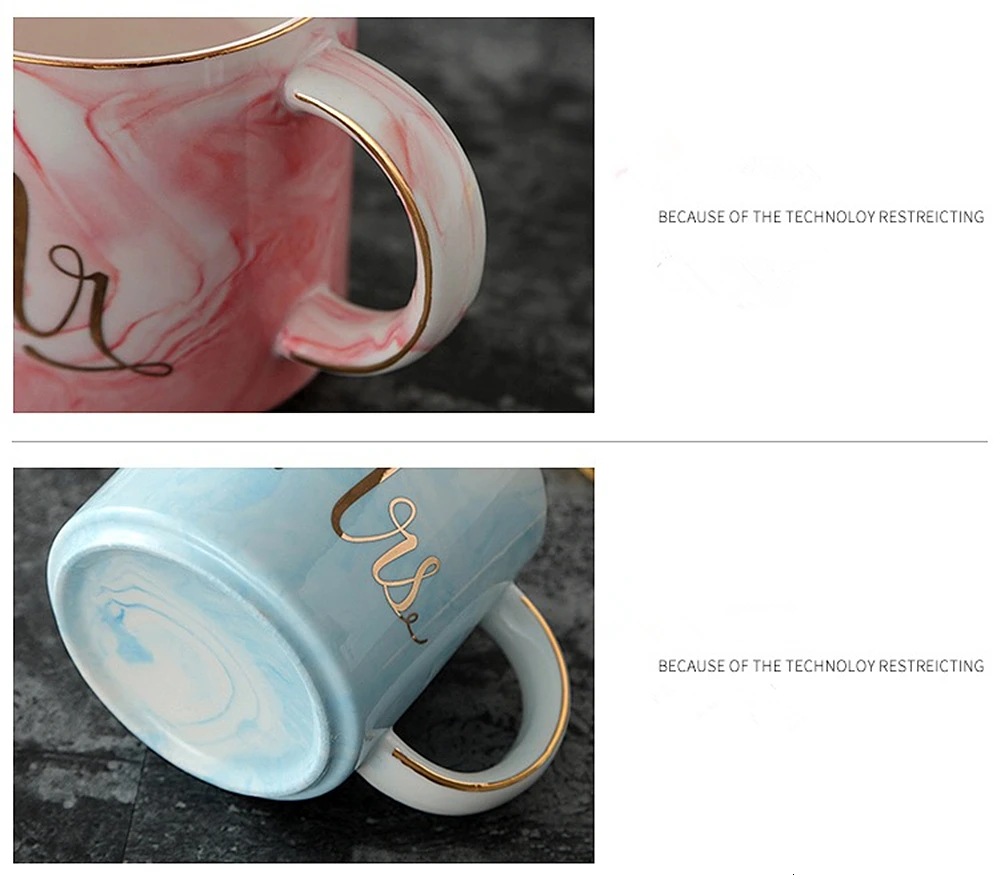 350ml Marble Ceramic Mug Travel Coffee Mug Milk Tea Cups Creative Mr and Mrs Mugs Gold Inlay Breakfast Home Decor (2)