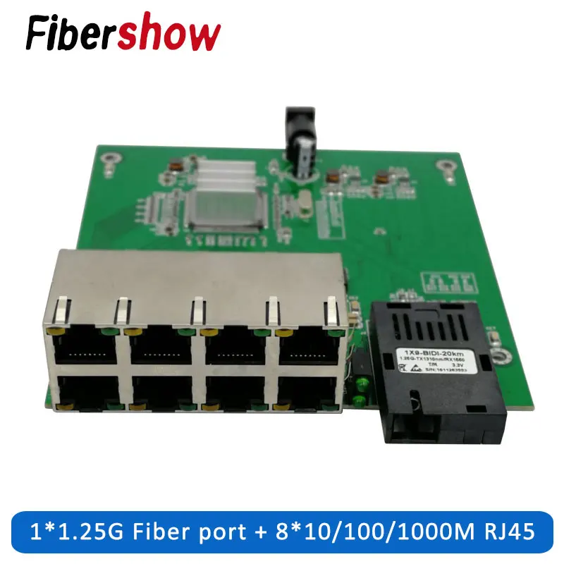 Гигабитный Ethernet-коммутатор 8 RJ45 1 SC оптический медиа конвертер одномодовый волоконно-оптический Порты и разъёмы 10/100 м блок печатных плат