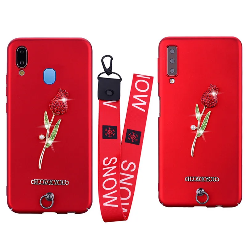 For Samsung Galaxy A50 A51 A71 Case Fashion Rose Wrist strap Hard silicone Cover for S20 A10 A20 A30S A40 A70 Phone |