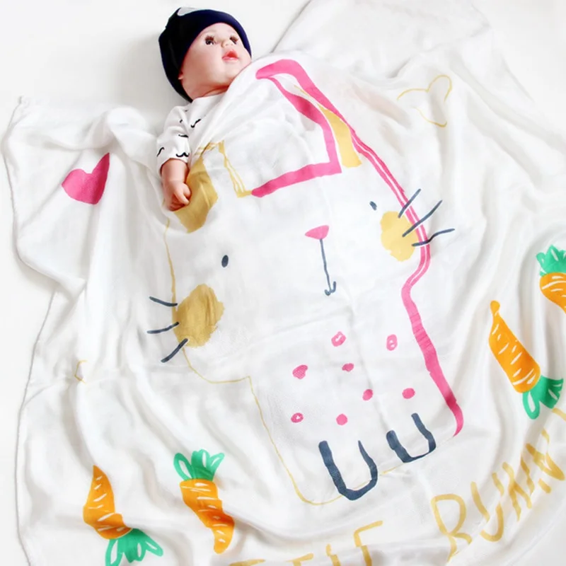 MOTOHOOD Cotton Animal Print Muslin Baby Blankets Bedding Infant Swaddle Towel For Newborns Swaddle Blanket Kids Beddings Quilt (13)