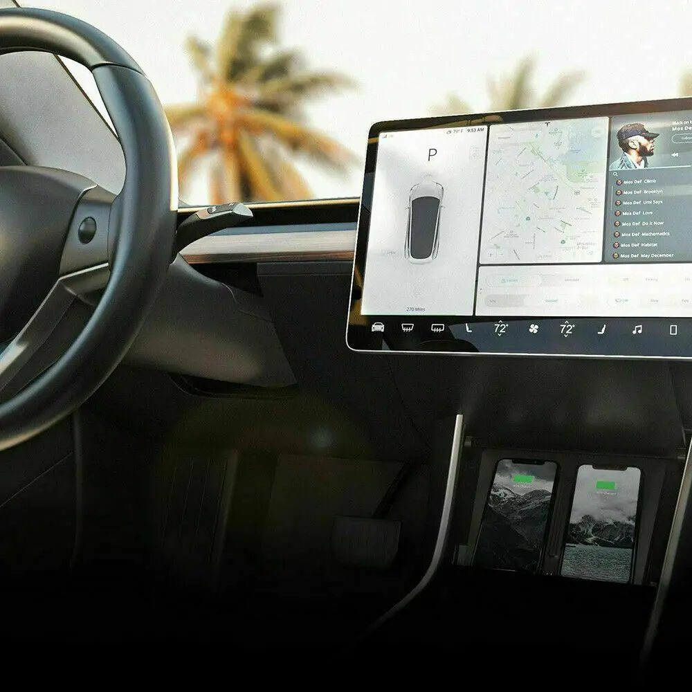 Qi Wireless Fast Charger Car Pad Mat Dual USB Fit For Tesla Model 3