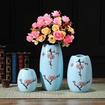 

CHINESE CERAMIC BLUE VASE FIGURINES CRAFTS HOME LIVINGROOM TABLE FURNISHING DECORATION HOTEL OFFICE DESKTOP ACCESSORIES ARTWORK