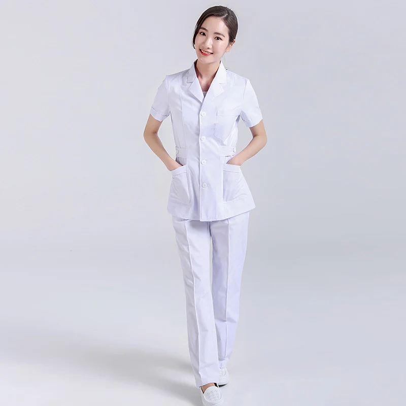 Nursing Uniforms Long Robe Hospital Medical Clothing Solid Color for Women Summer and Winter Cotton Soft Fabric Nurse coat +pant