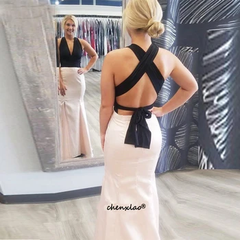 

Mermaid Vestido De Fiesta Deep V Evening Dress Cross Straps Formal Occasion Prom Gowns Luxury Bow Robe De Soiree Custom Made