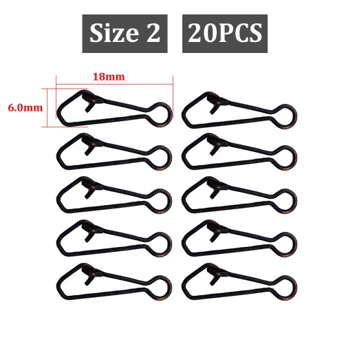 20PCS-Size 2 20 шт., рыболовные крючки для ловли карпа с быстрой защелкой, поворотные зажимы для ловли карпа, соединительные зажимы для ловли карпа, снасти, аксессуары - Цвет: 20PCS-Size 2