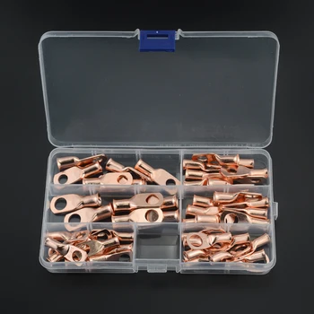 

48PCS/BOX AWG Assortment Car Copper Ring Terminal Wire Crimp Connector For Bare Cable Battery Terminals Soldered Connectors Kit