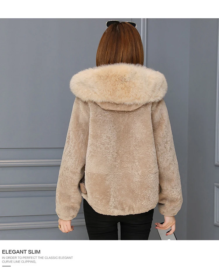 Зимнее пальто из овечьей шерсти, женская короткая куртка, теплая мягкая куртка на молнии из искусственного меха лисы с капюшоном, модная женская плюшевая верхняя одежда