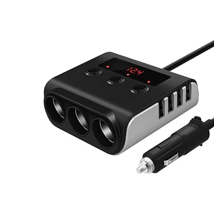 Многофункциональный 4-портовый USB зарядное устройство автомобильного прикуривателя один для три цифровой дисплей автомобильное зарядное устройство для телефона автозапчасти Toyota Hilux XZ-16 - Название цвета: Серебристый