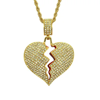 

Trendy Classic Hip-hop Jewlery Men's Metal Heart-broken Pendant Necklace Hemp Chain Long Choker Stainless Steel Chain Unisex