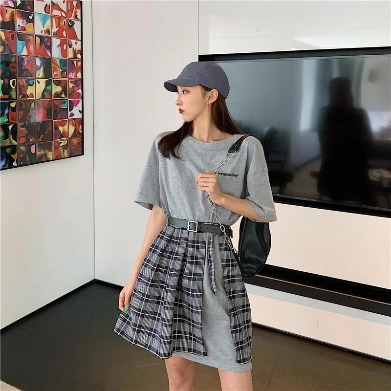 

short-sleeve tops clothes sets women two-piece suit sweet high waist pleated skirt summer preppy clothe loose two pieces set