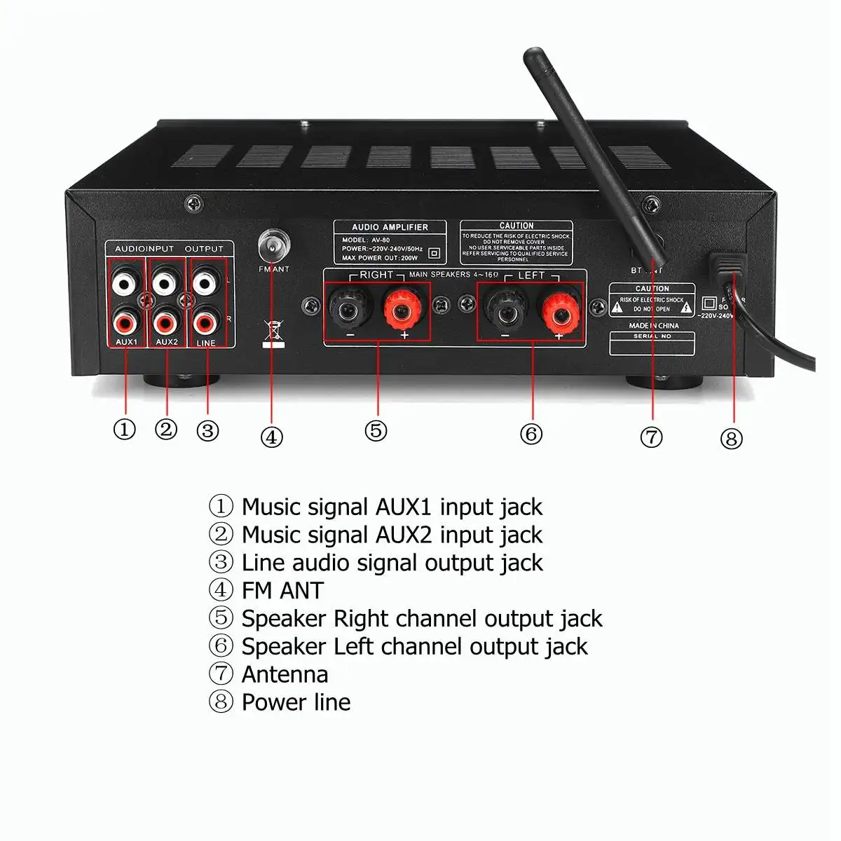 Amplificadores de Teatro em Casa Sunbuck Alta Fidelidade Bluetooth Amplificador Potência Estéreo Áudio Karaoke fm Receptor Usb sd 2 Entrada Mic 2000w - Image 3