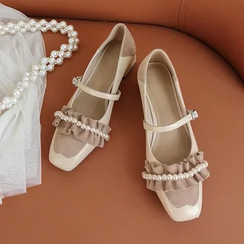 

Fashion 2020 Pumps Women Genuine Leather Med Heels Party Wedding Shoes Woman Pointed Toe Spring Autumn Office Pumps Big Size 42