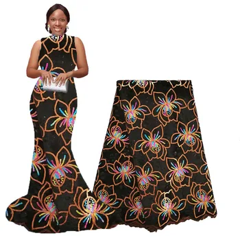 

2020 Unique Coffee Brown Burnt Orange Velvet Asoebi Dress Fabric With sequins Beautiful Velvet Lace Fabric For Party Weddings