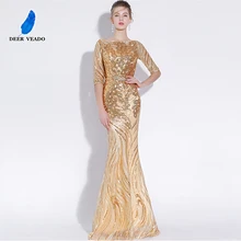 DEERVEADO, сексуальное вечернее платье русалки, с длинным рукавом, с блестками, для выпускного вечера, золотое, торжественное платье для женщин, для особых случаев, платья для вечеринок, YS428
