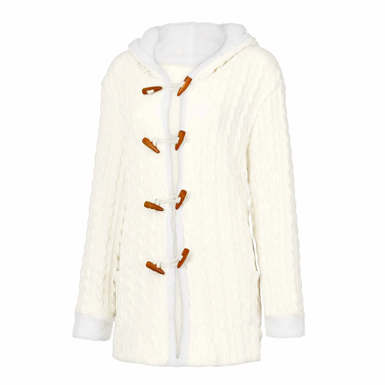 Women's Winter Jacket Casual Knit Button Long Sleeve Cashmere Thick Warm Hooded Coat Female Sweater Coat Outwear 2021 2
