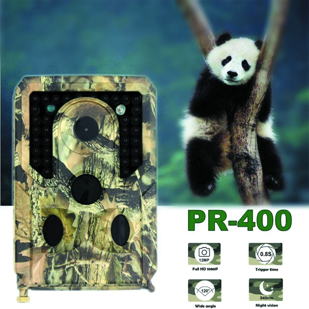 

PR-400 Trail Camera 12MP 1080P 34pcs Infrared LEDs 940nm Hunting Camera IP56 Waterproof 120 Degree Angle Wild Camera