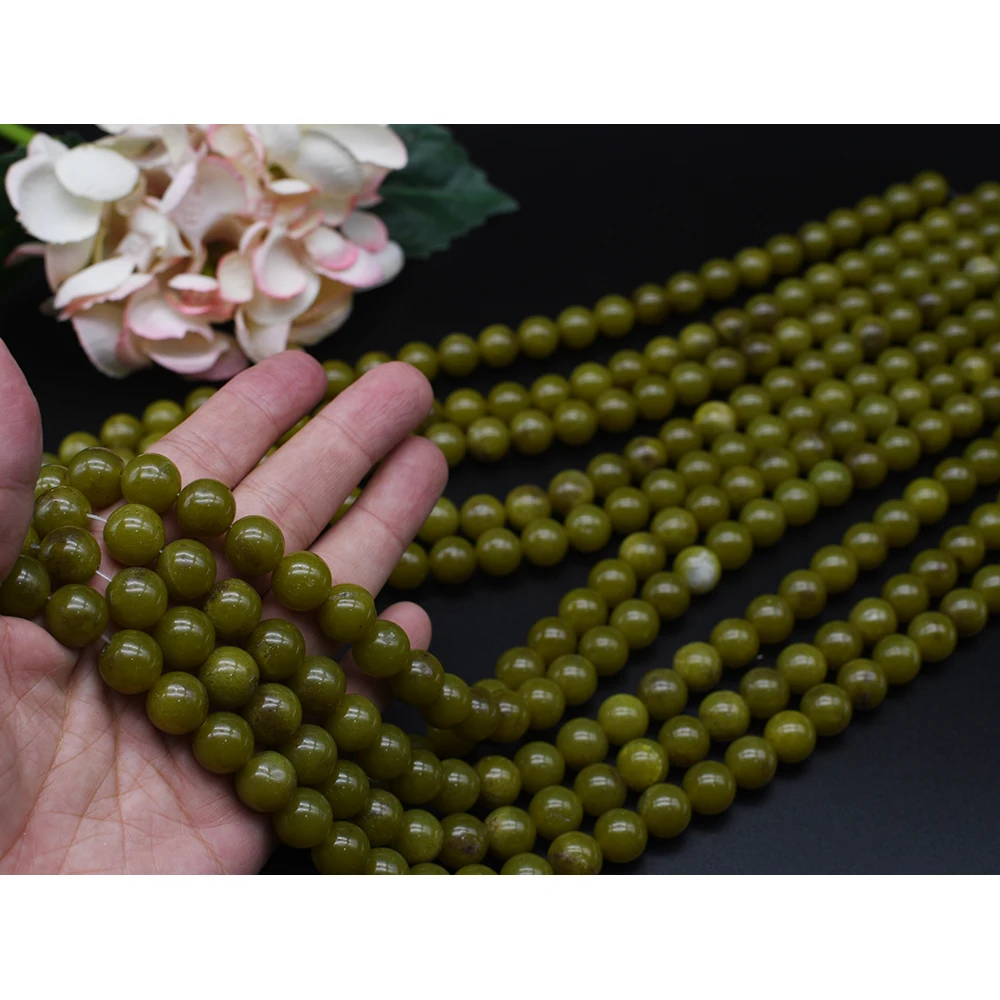 12mm AAAAA Natural Smooth Olive Jade Round Stone Beads For DIY necklace bracelet jewelry make 15 