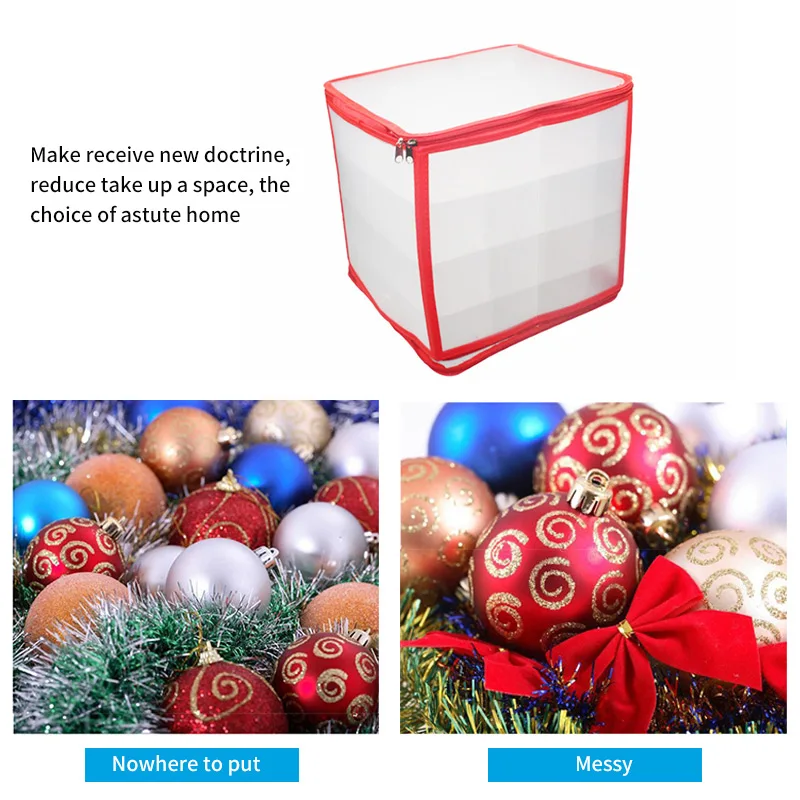 Ornament wheels duty 64 Baubles Storage Box Christmas Xmas Tree Decoration Organizer Baubles Decor Bag Bauble Storage