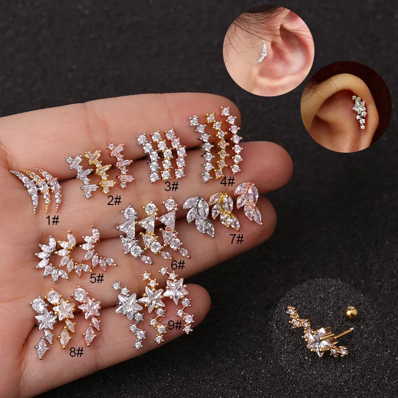 Lot De 9 Clous De Nez En Acier Inoxydable 20G - Formes Croix, étoile, Fleur, Papillon - Zircone Cubique, Argent & Or Rose
