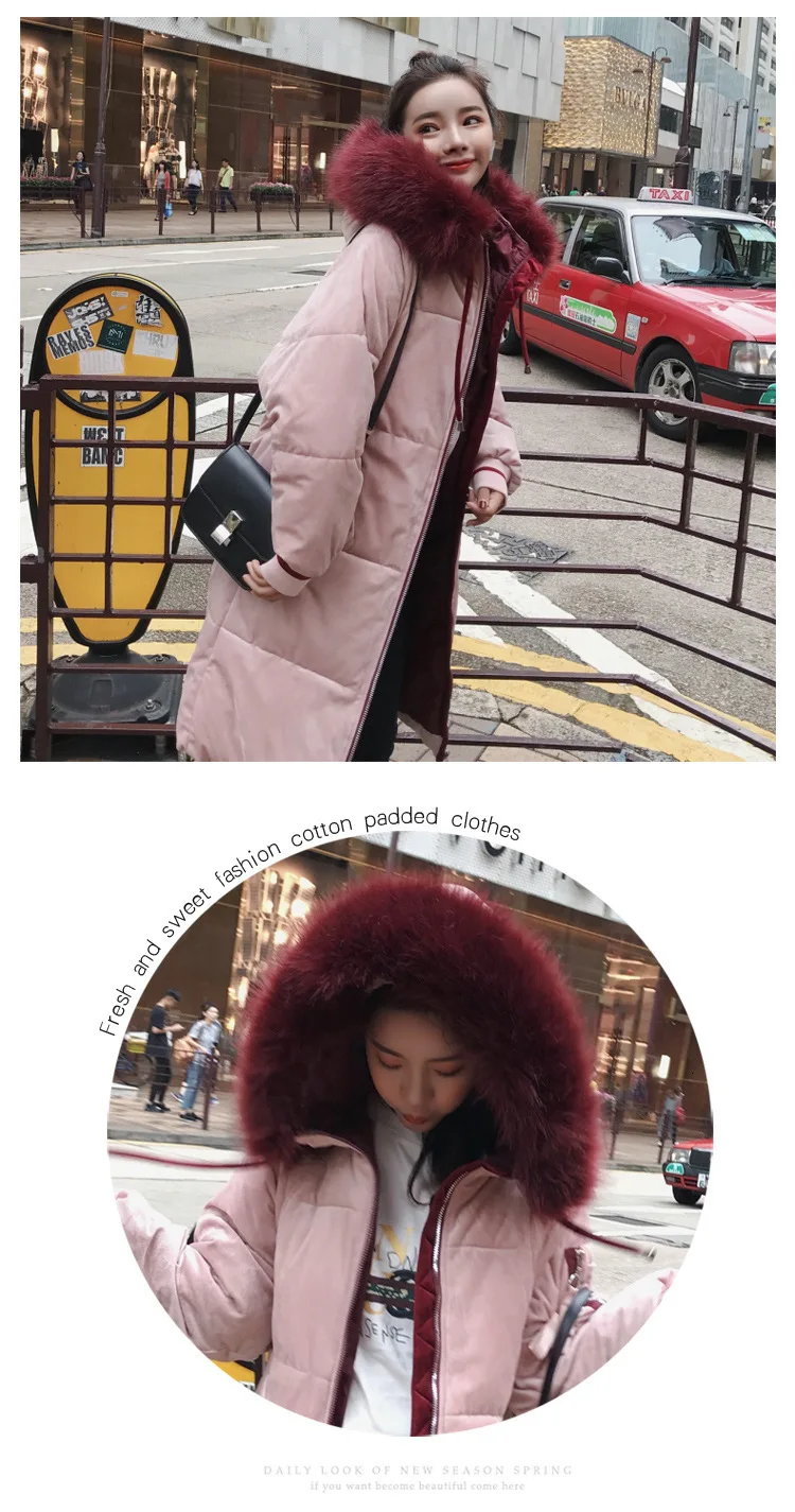 Colorful Fur Coat Hooded Winter Down Coat Jacket Velvet Warm Loose Cotton padded Wadded Parkas Big Pocket