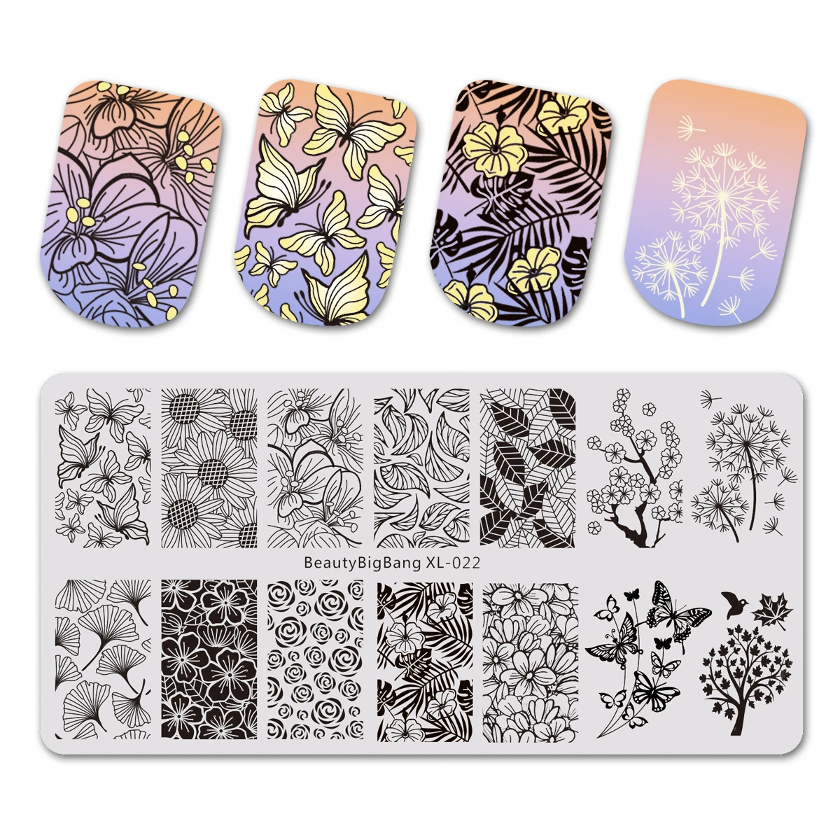 Набор пластин для стемпинга Beautybigbang 3 пластинки для ногтей+ штамп для ногтей+ шаблоны для стемпинга чехол+ белая пилка для ногтей формы для искусства наборы