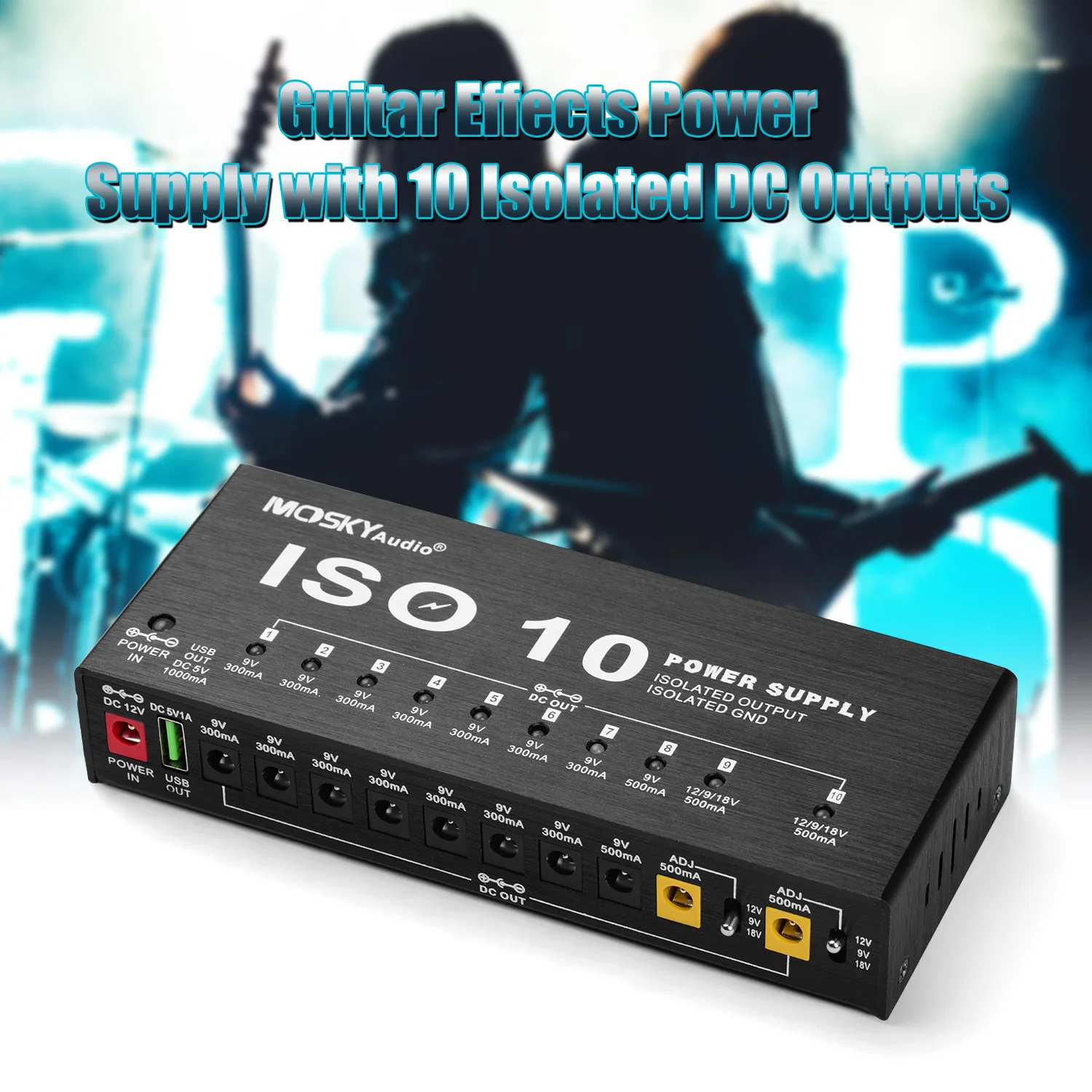 Fonte de Alimentação Mosky com Efeito de Guitarra Isoladas e Uma Efeitos de Guitarra Usb de 5v para 9v Saídas Saída 18v 10 dc 12v - Image 6