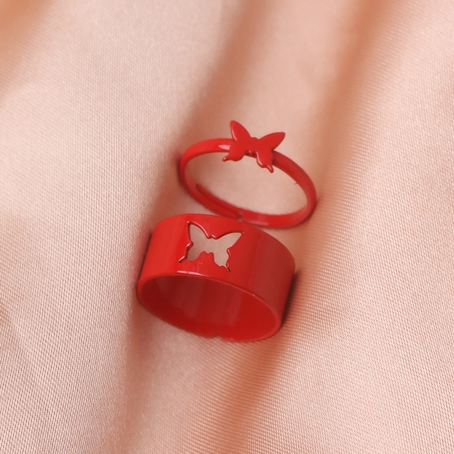 Lover Star Moon Aircraft Cherry Dinosaur Butterfly Rings for Women Men Couple Open Ring Set Engagement Wedding Jewelry